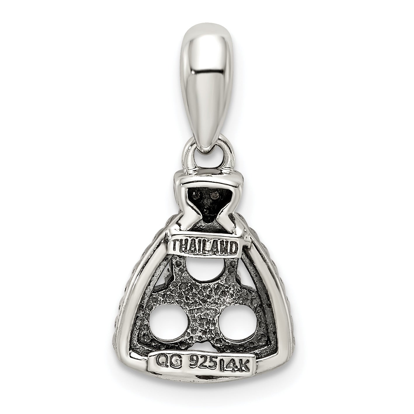 Sterling Silver Antiqued w/14k 3-stone w/Diamond Mother's Pendant