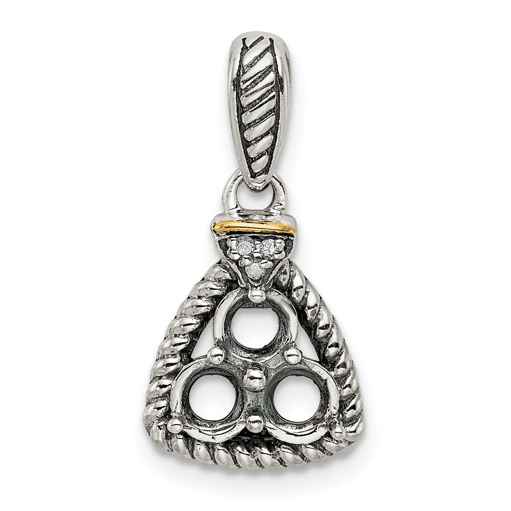 Sterling Silver Antiqued w/14k 3-stone w/Diamond Mothers Pendant Semi-Mount