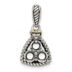 Sterling Silver Antiqued w/14k 3-stone w/Diamond Mothers Pendant Semi-Mount