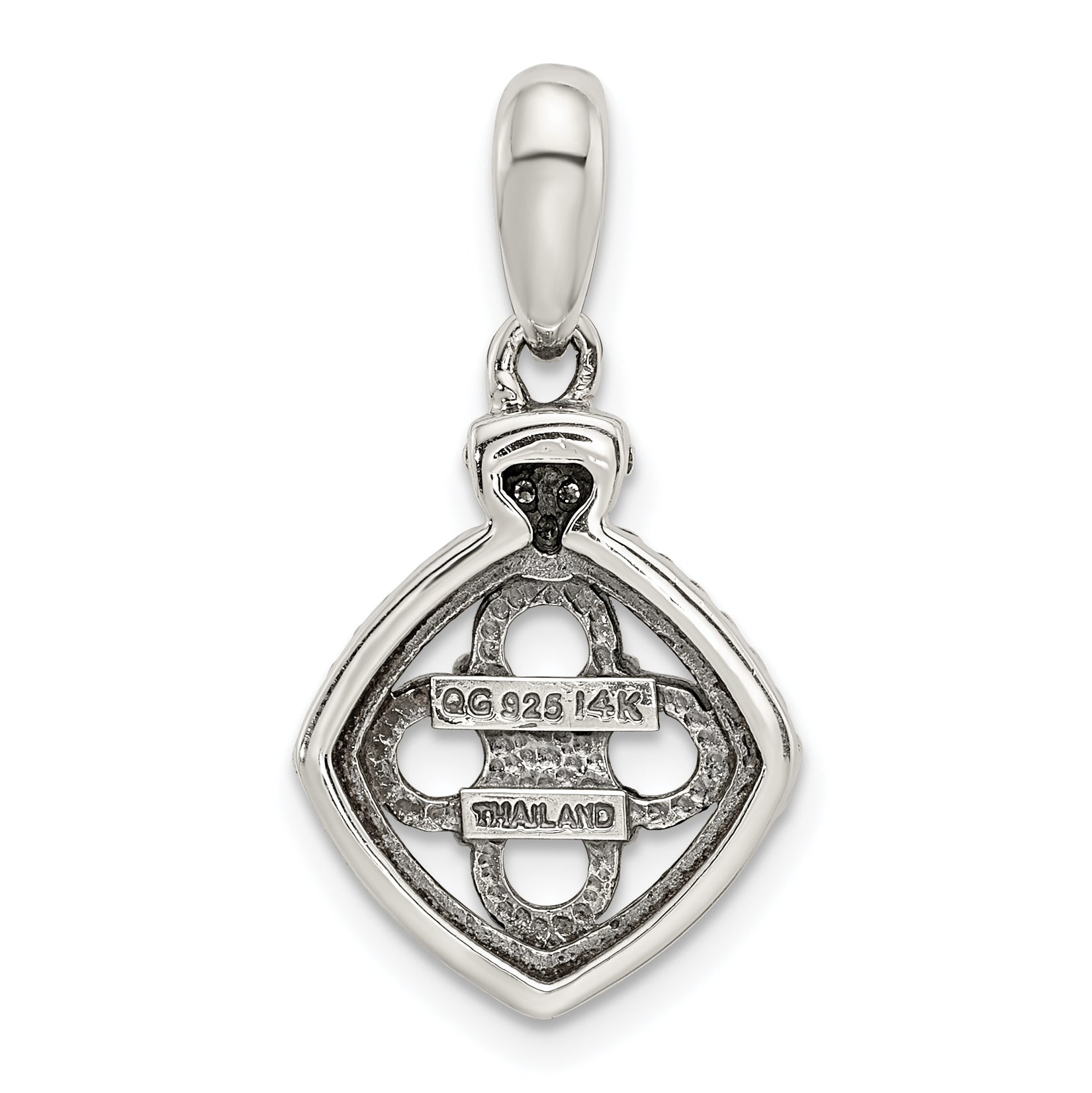 Sterling Silver Antiqued w/14k 4-stone w/Diamond Mothers Pendant Semi-Mount