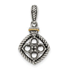 Sterling Silver Antiqued w/14k 4-stone w/Diamond Mothers Pendant Semi-Mount