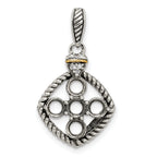 Sterling Silver Antiqued w/14k 5-stone w/Diamond Mothers Pendant Semi-Mount