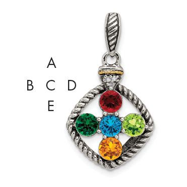 Sterling Silver Antiqued w/14k 5-stone w/Diamond Mothers Pendant Semi-Mount Main image