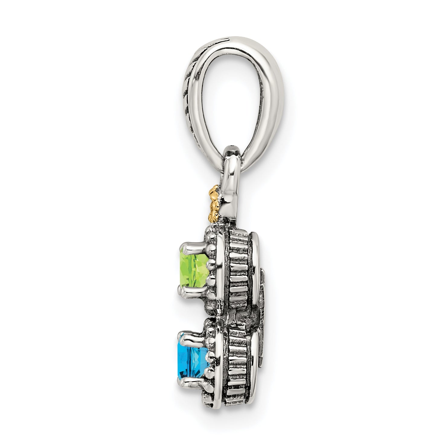 Sterling Silver Antiqued w/14k 2-stone w/Diamond Mother's Pendant