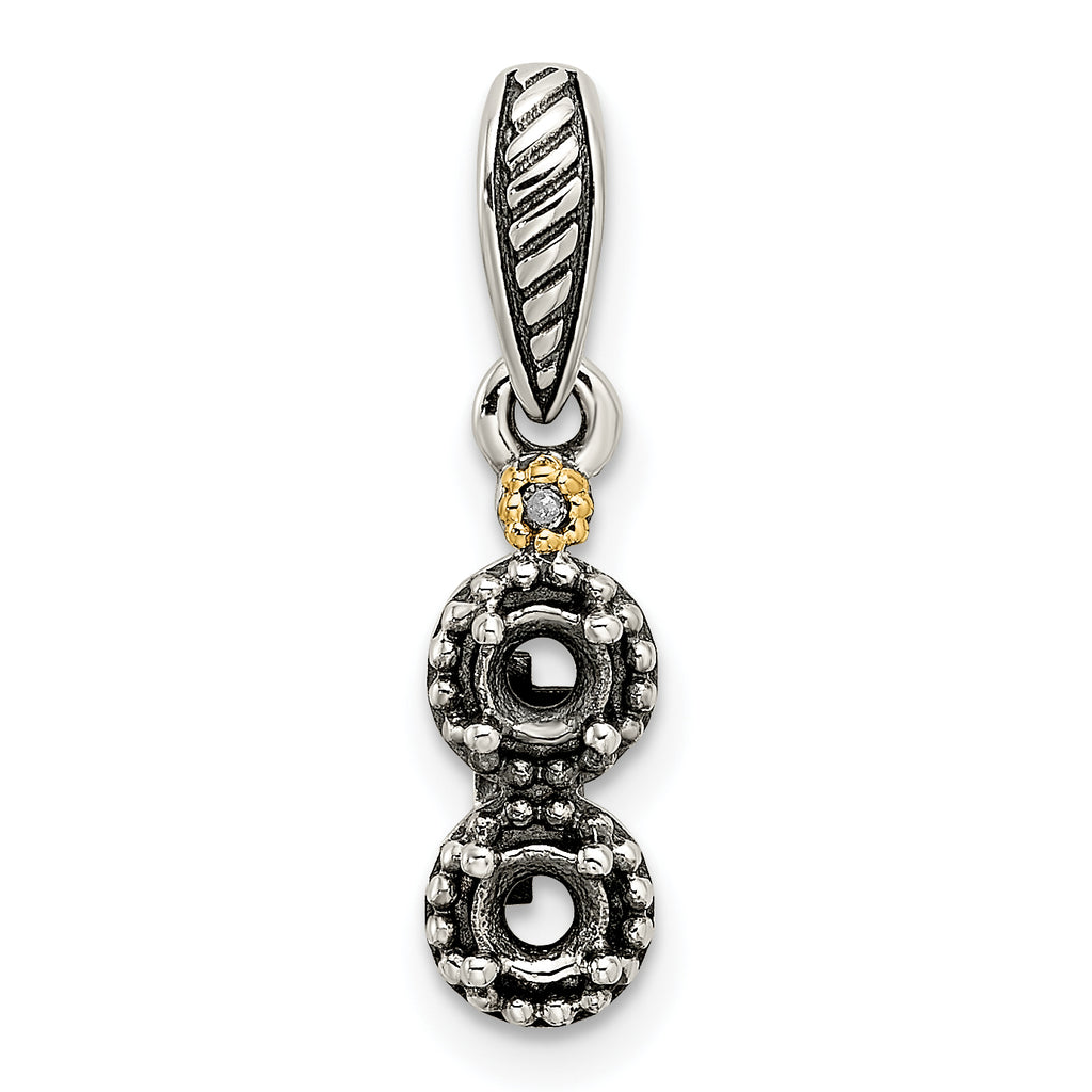 Sterling Silver Antiqued w/14k 2-stone w/Diamond Mother's Pendant