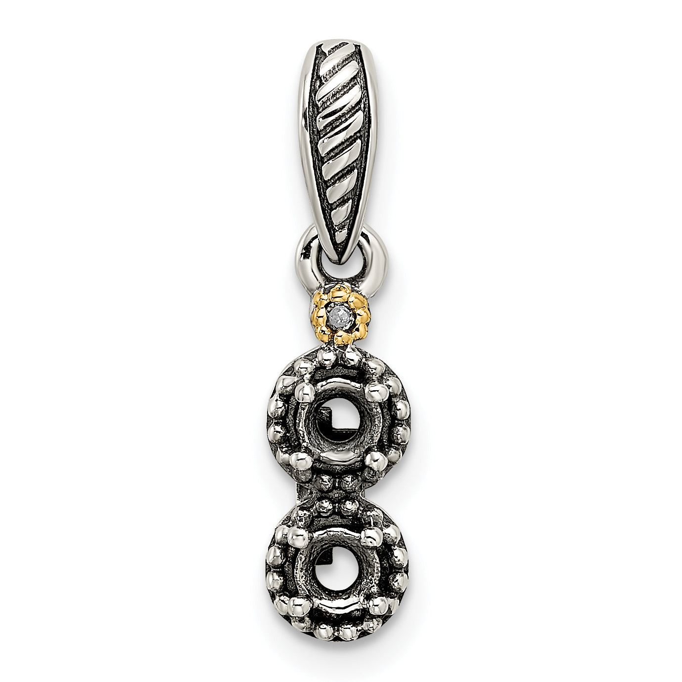 Sterling Silver Antiqued w/14k 2-stone w/Diamond Mother's Pendant