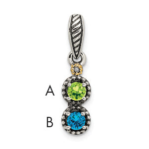 Sterling Silver Antiqued w/14k 2-stone w/Diamond Mother's Pendant Main image
