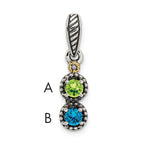 Sterling Silver Antiqued w/14k 2-stone w/Diamond Mother's Pendant