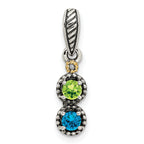 Sterling Silver Antiqued w/14k 2-stone w/Diamond Mother's Pendant