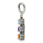 Sterling Silver Antiqued w/14k 3-stone w/Diamond Mother's Pendant