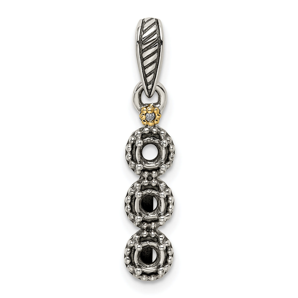 Sterling Silver Antiqued w/14k 3-stone w/Diamond Mother's Pendant