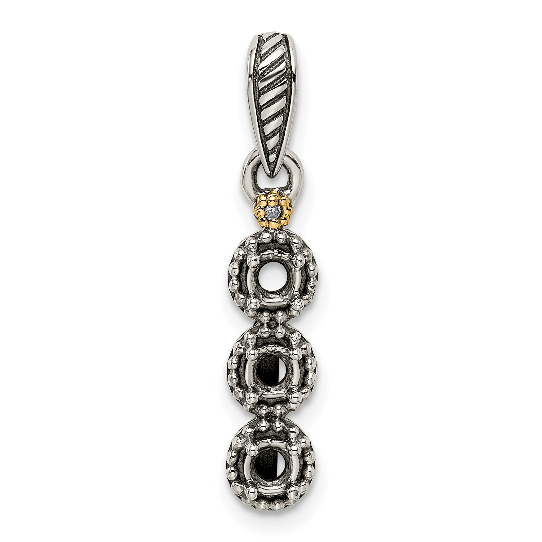 Sterling Silver Antiqued w/14k 3-stone w/Diamond Mother's Pendant