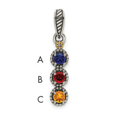 Sterling Silver Antiqued w/14k 3-stone w/Diamond Mother's Pendant