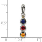 Sterling Silver Antiqued w/14k 3-stone w/Diamond Mother's Pendant