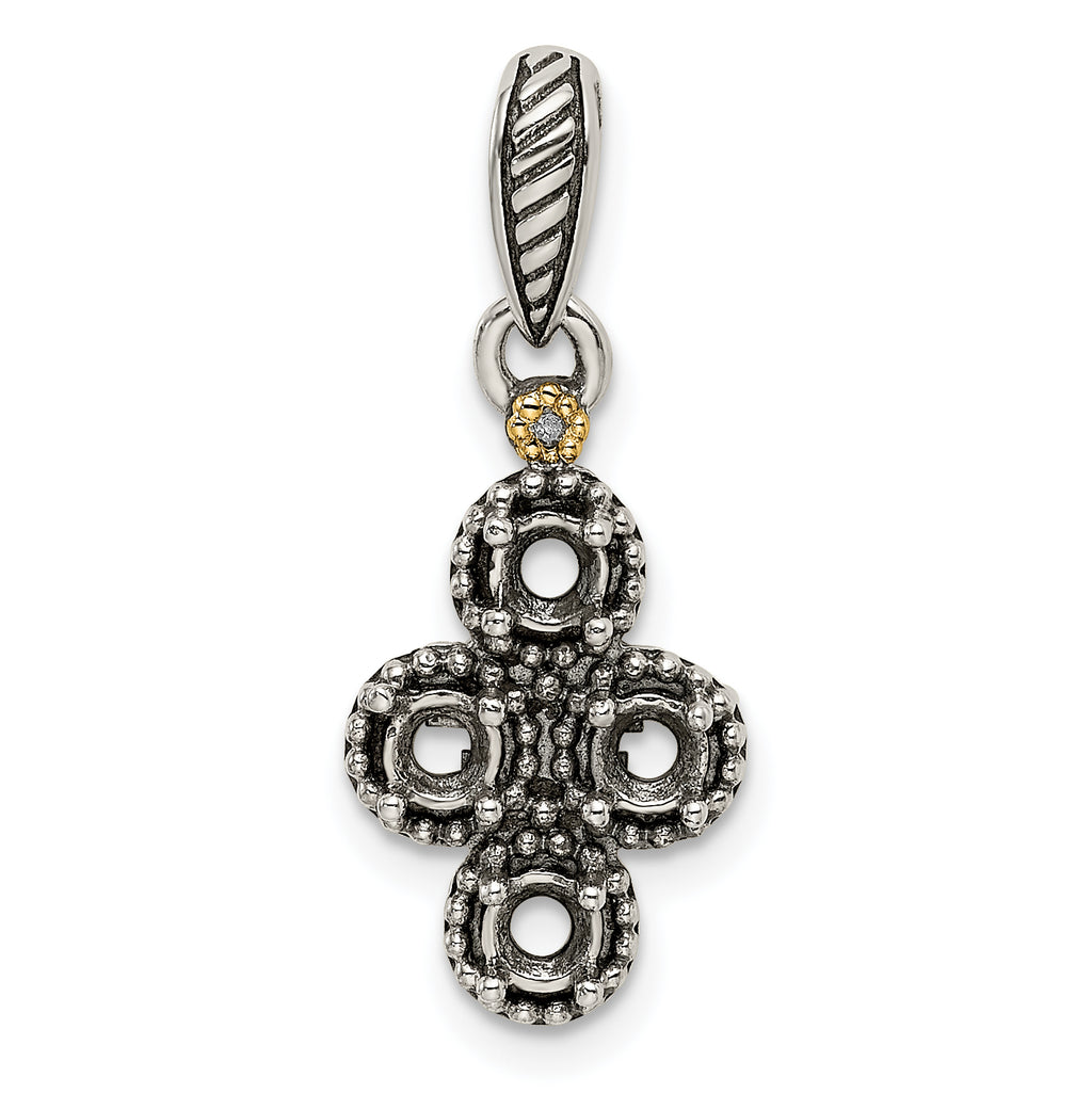Sterling Silver Antiqued w/14k 4-stone w/Diamond Mother's Pendant