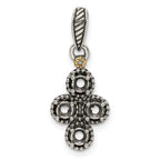 Sterling Silver Antiqued w/14k 4-stone w/Diamond Mother's Pendant