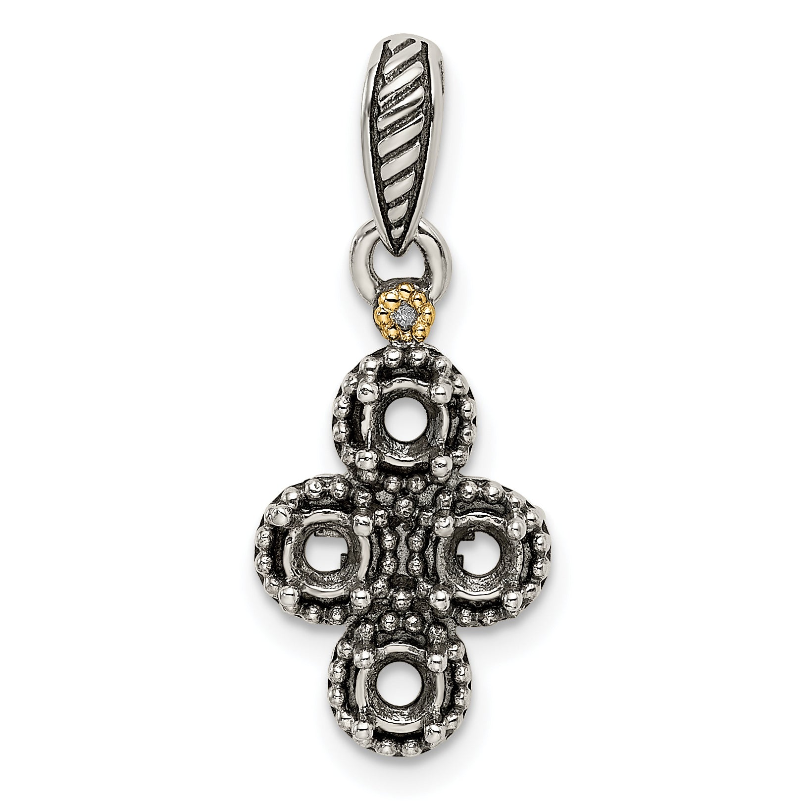 Sterling Silver Antiqued w/14k 4-stone w/Diamond Mother's Pendant