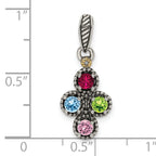 Sterling Silver Antiqued w/14k 4-stone w/Diamond Mother's Pendant