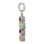 Sterling Silver Antiqued w/14k 5-stone w/Diamond Mother's Pendant