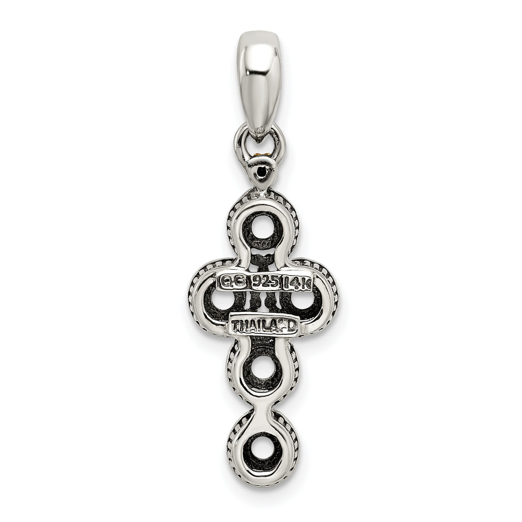 Sterling Silver Antiqued w/14k 5-stone w/Diamond Mother's Pendant
