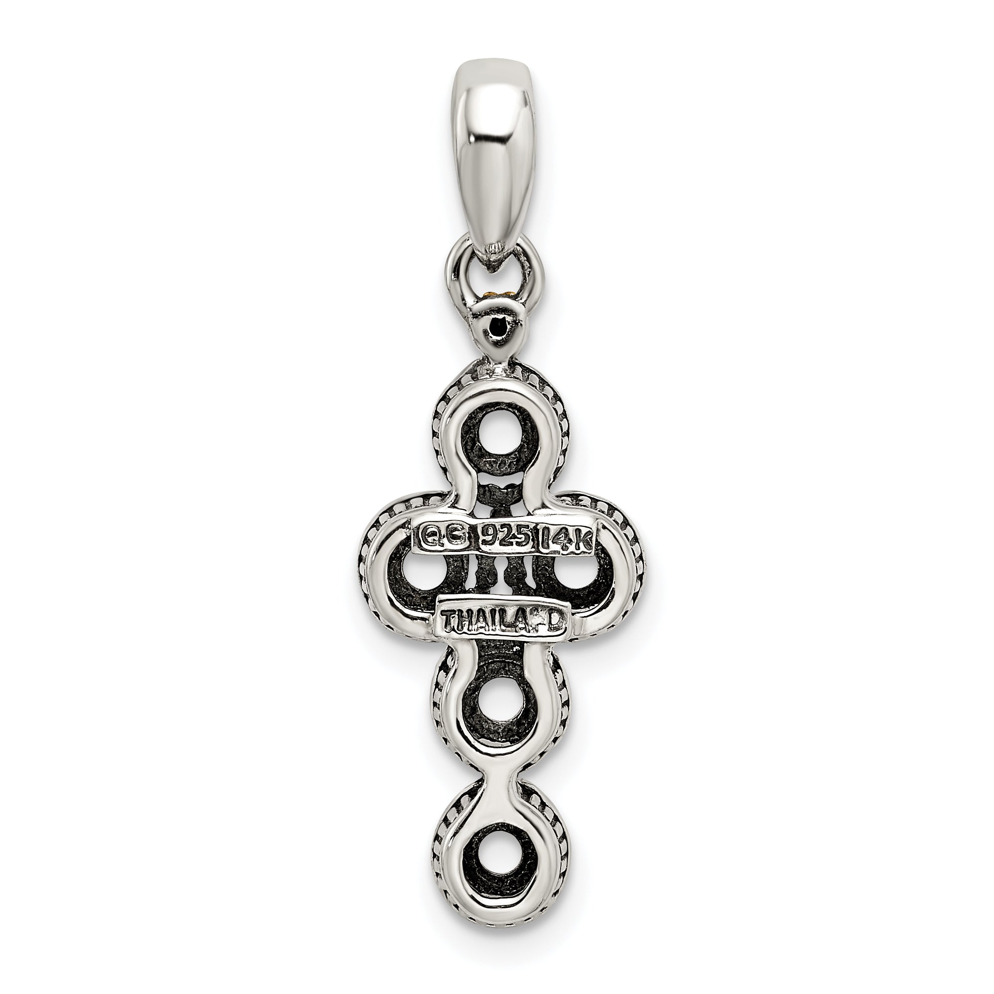 Sterling Silver Antiqued w/14k 5-stone w/Diamond Mother's Pendant