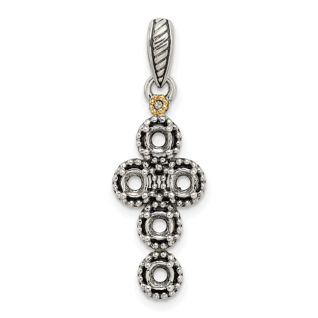 Sterling Silver Antiqued w/14k 5-stone w/Diamond Mother's Pendant