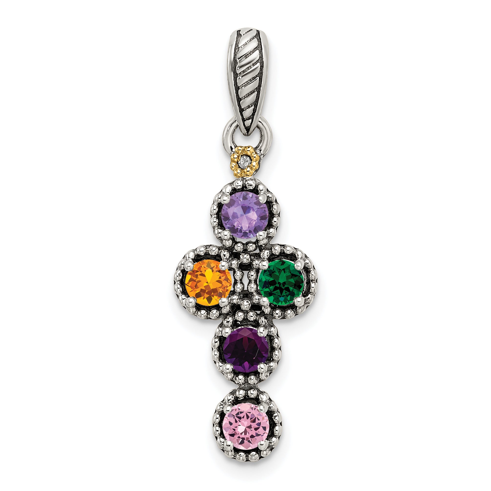 Sterling Silver Antiqued w/14k 5-stone w/Diamond Mothers Pendant Semi-Mount (No Stone Included) Secondary image