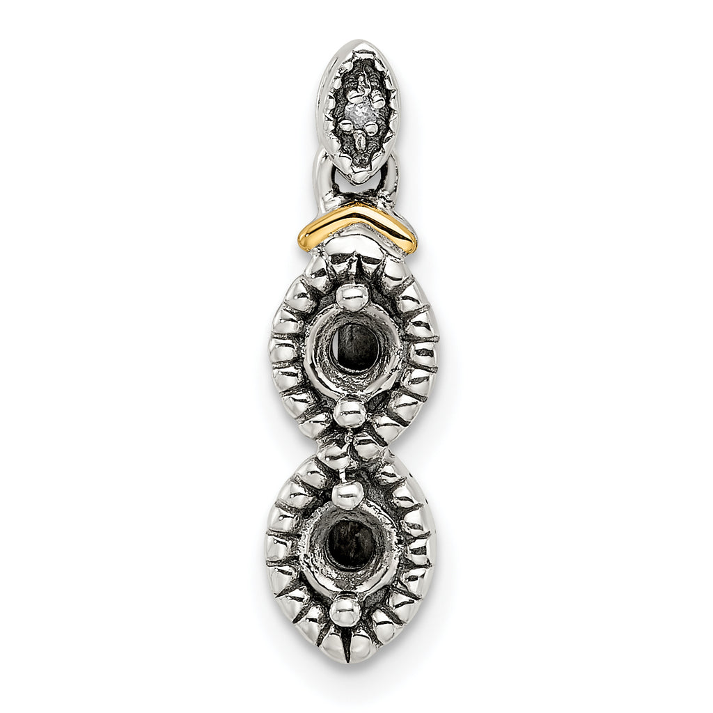 Sterling Silver Antiqued w/14k 2-stone w/Diamond Mother's Pendant