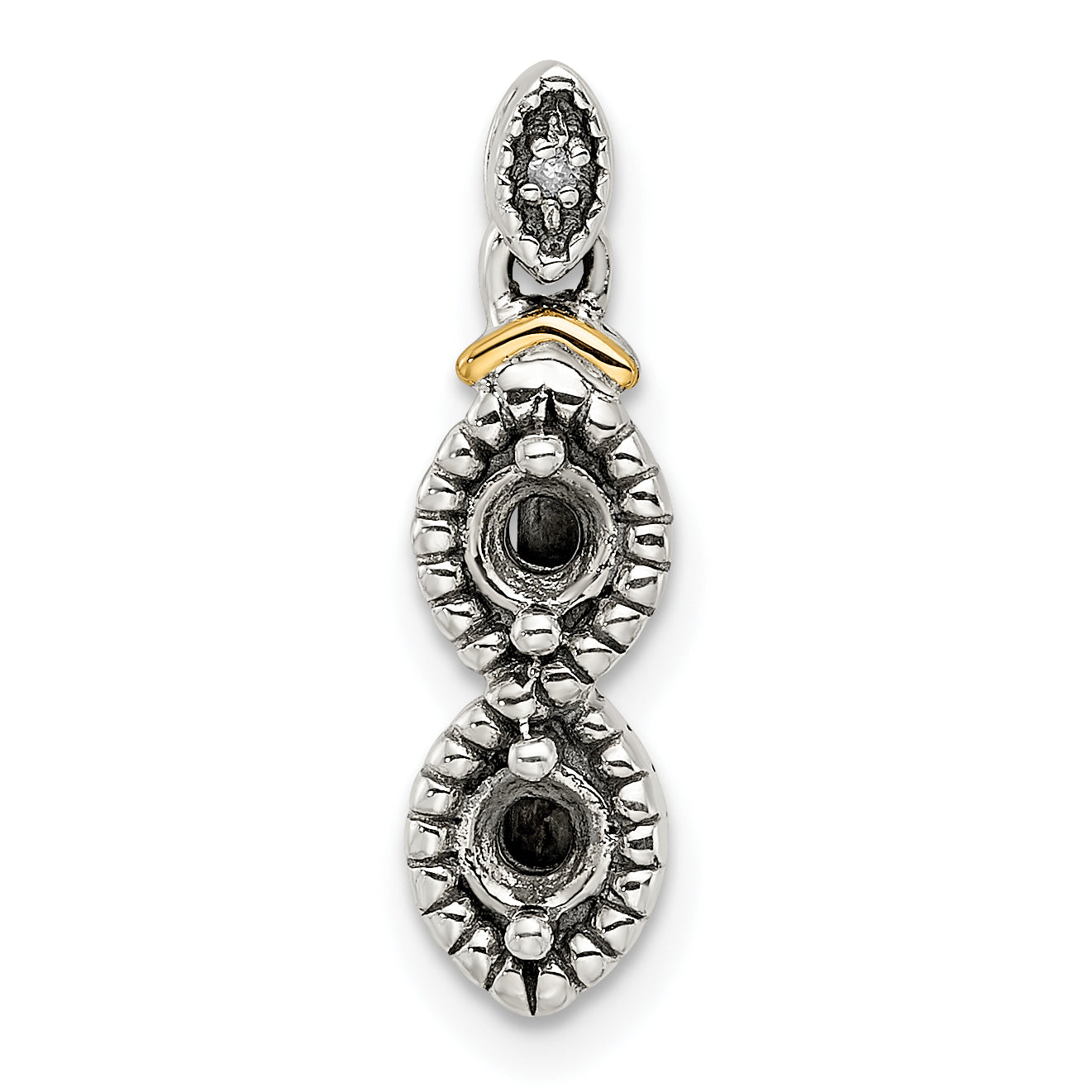 Sterling Silver Antiqued w/14k 2-stone w/Diamond Mother's Pendant