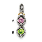 Sterling Silver Antiqued w/14k 2-stone w/Diamond Mother's Pendant