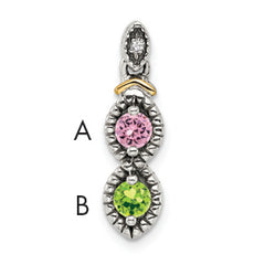 Sterling Silver Antiqued w/14k 2-stone w/Diamond Mother's Pendant