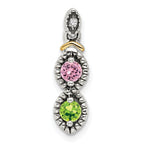 Sterling Silver Antiqued w/14k 2-stone w/Diamond Mother's Pendant