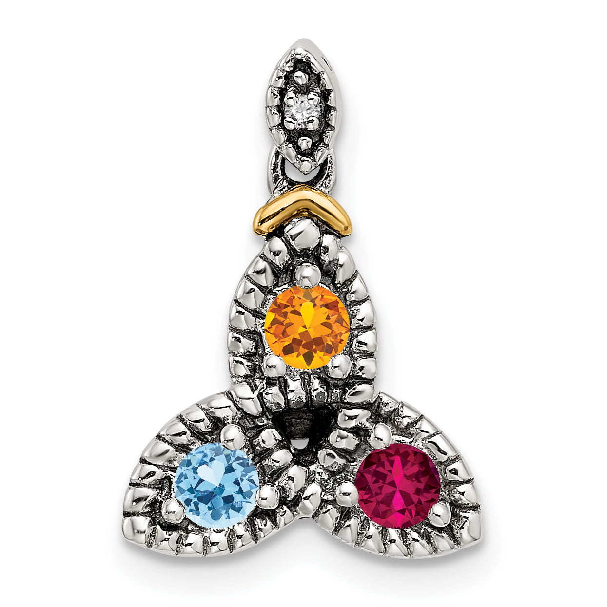 Sterling Silver Antiqued w/14k 3-stone w/Diamond Mothers Pendant Semi-Mount (No Stone Included) Secondary image