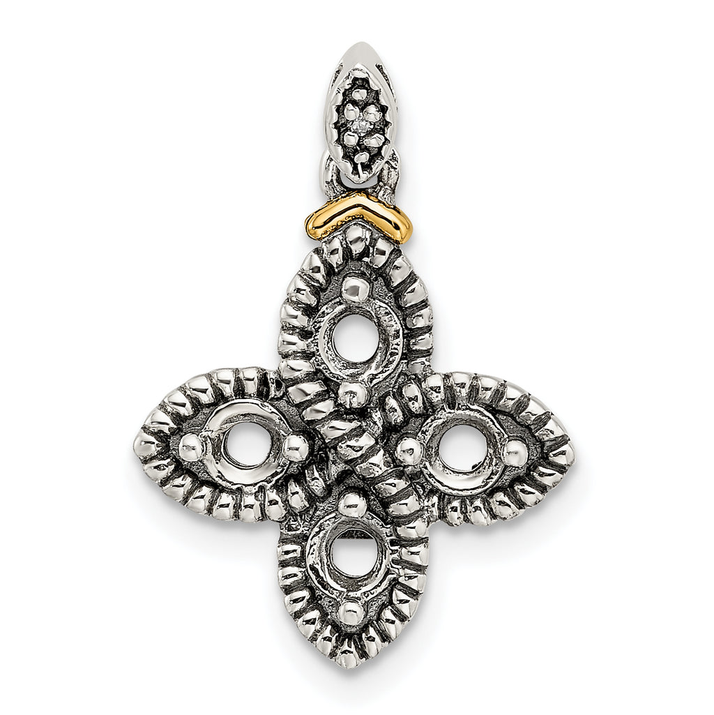 Sterling Silver Antiqued w/14k 4-stone w/Diamond Mother's Pendant