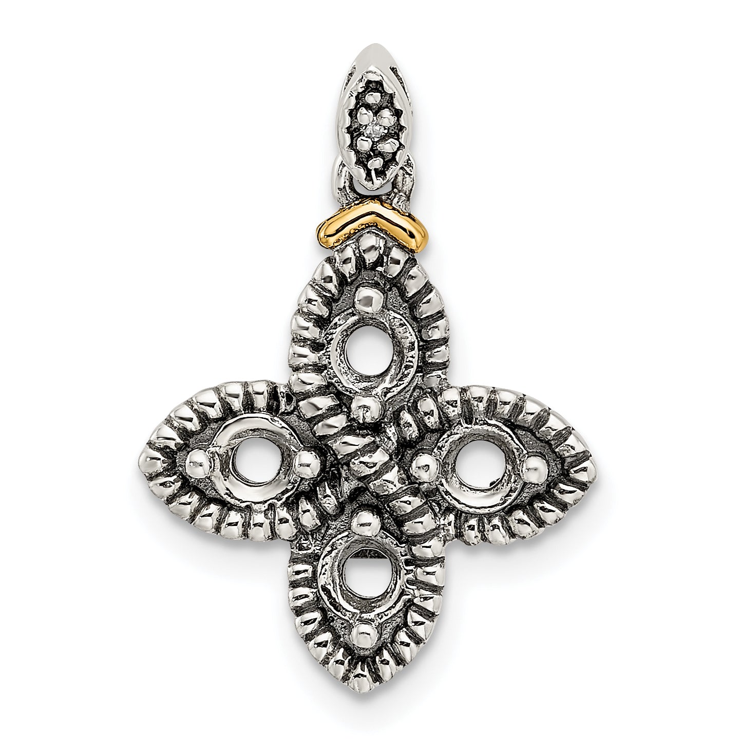 Sterling Silver Antiqued w/14k 4-stone w/Diamond Mother's Pendant
