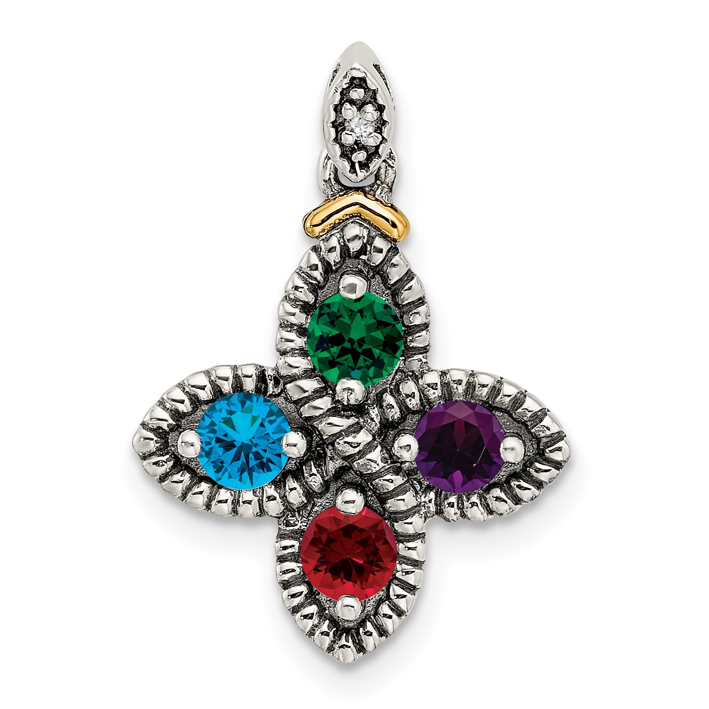 Sterling Silver Antiqued w/14k 4-stone w/Diamond Mothers Pendant Semi-Mount (No Stone Included) Secondary image