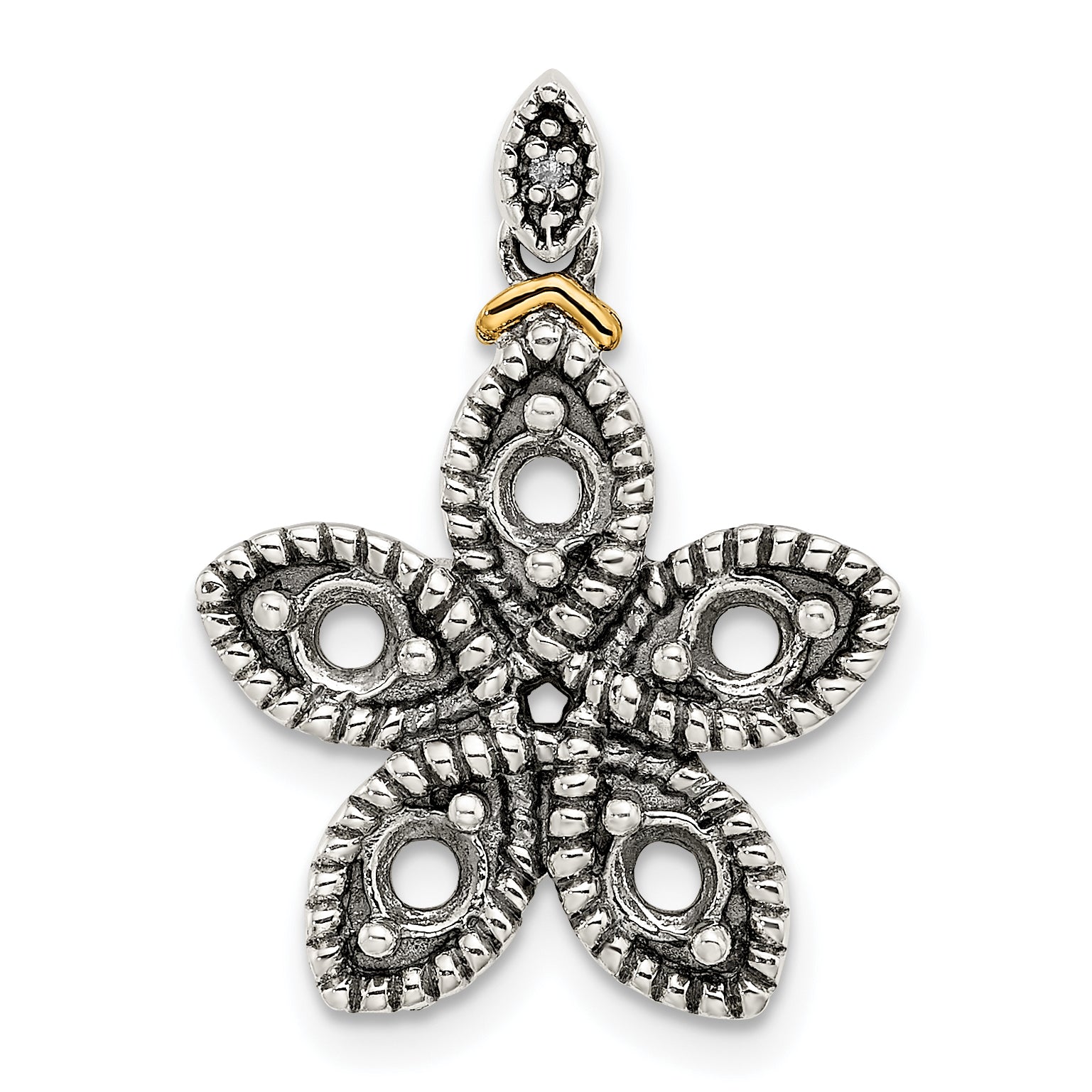 Sterling Silver Antiqued w/14k 5-stone w/Diamond Mother's Pendant