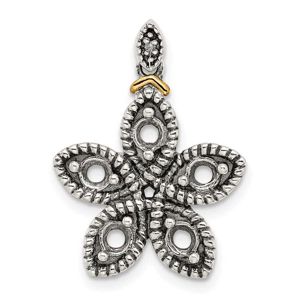 Sterling Silver Antiqued w/14k 5-stone w/Diamond Mother's Pendant