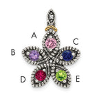 Sterling Silver Antiqued w/14k 5-stone w/Diamond Mother's Pendant