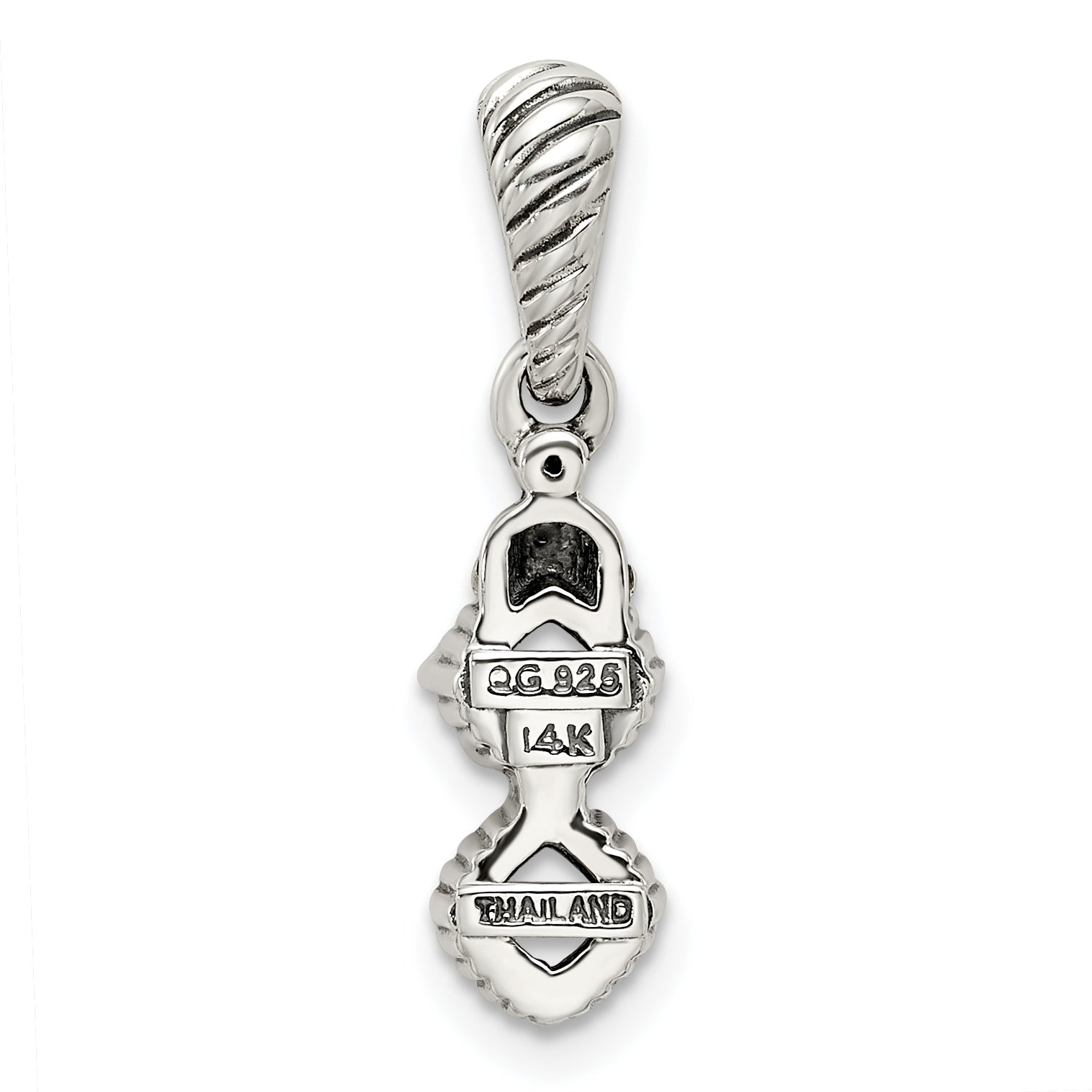 Sterling Silver Antiqued w/14k 2-stone w/Diamond Mother's Pendant