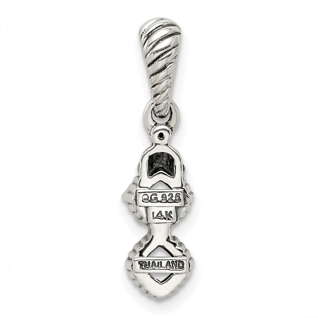 Sterling Silver Antiqued w/14k 2-stone w/Diamond Mother's Pendant