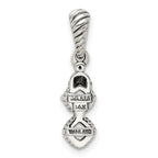 Sterling Silver Antiqued w/14k 2-stone w/Diamond Mother's Pendant