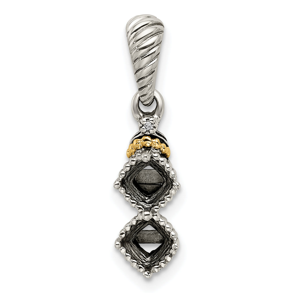 Sterling Silver Antiqued w/14k 2-stone w/Diamond Mothers Pendant Semi-Mount