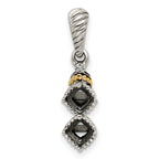 Sterling Silver Antiqued w/14k 2-stone w/Diamond Mothers Pendant Semi-Mount