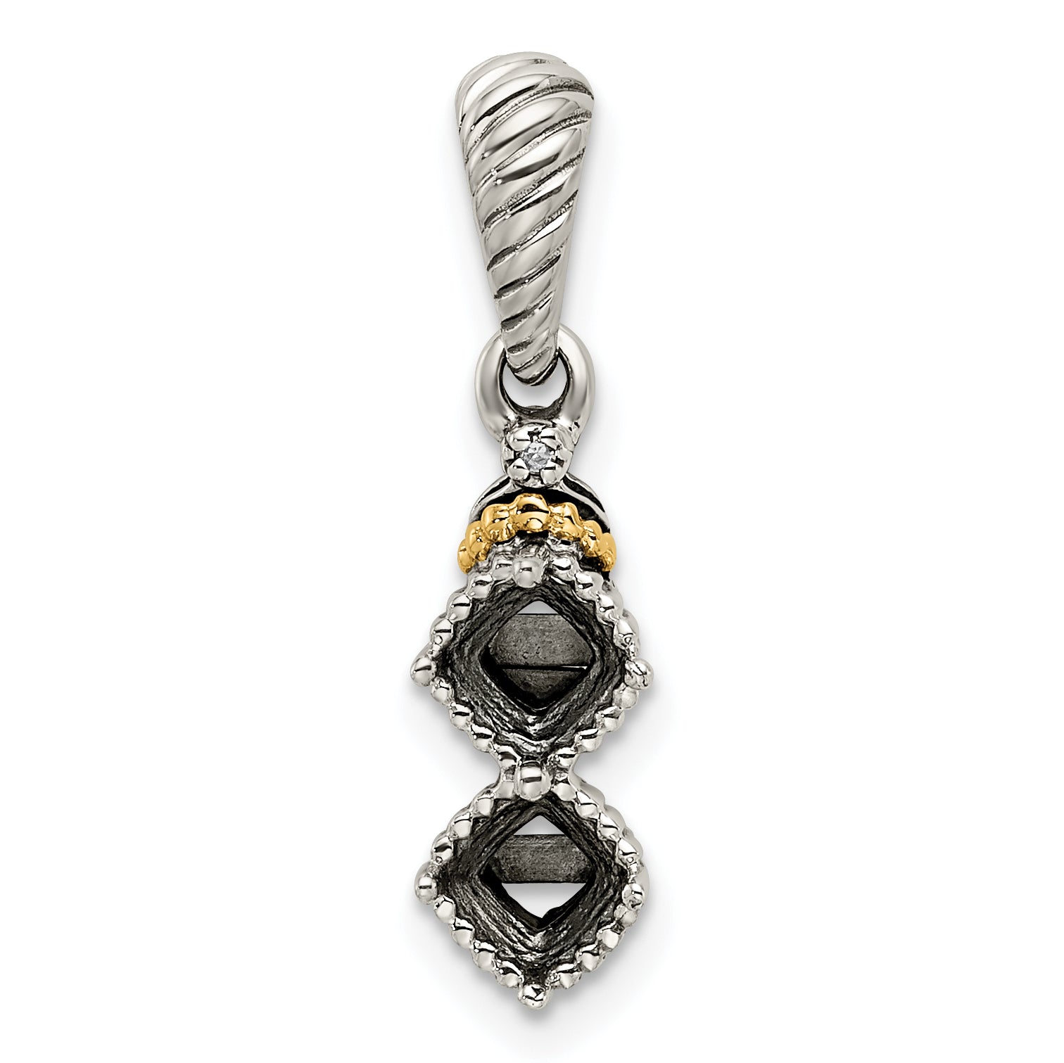 Sterling Silver Antiqued w/14k 2-stone w/Diamond Mother's Pendant