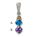 Sterling Silver Antiqued w/14k 2-stone w/Diamond Mother's Pendant