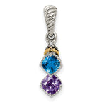 Sterling Silver Antiqued w/14k 2-stone w/Diamond Mother's Pendant