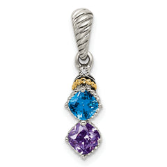Sterling Silver Antiqued w/14k 2-stone w/Diamond Mother's Pendant