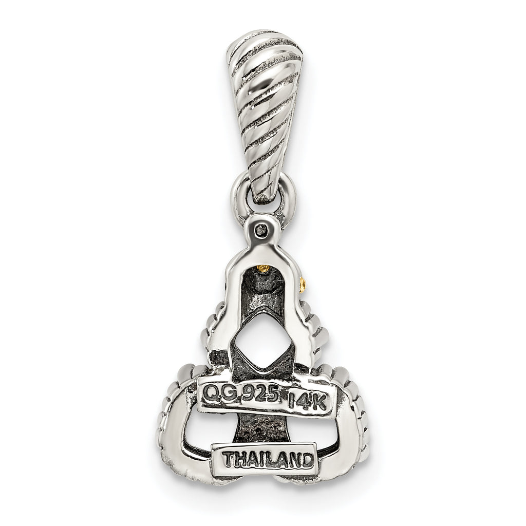 Sterling Silver Antiqued w/14k 3-stone w/Diamond Mothers Pendant Semi-Mount