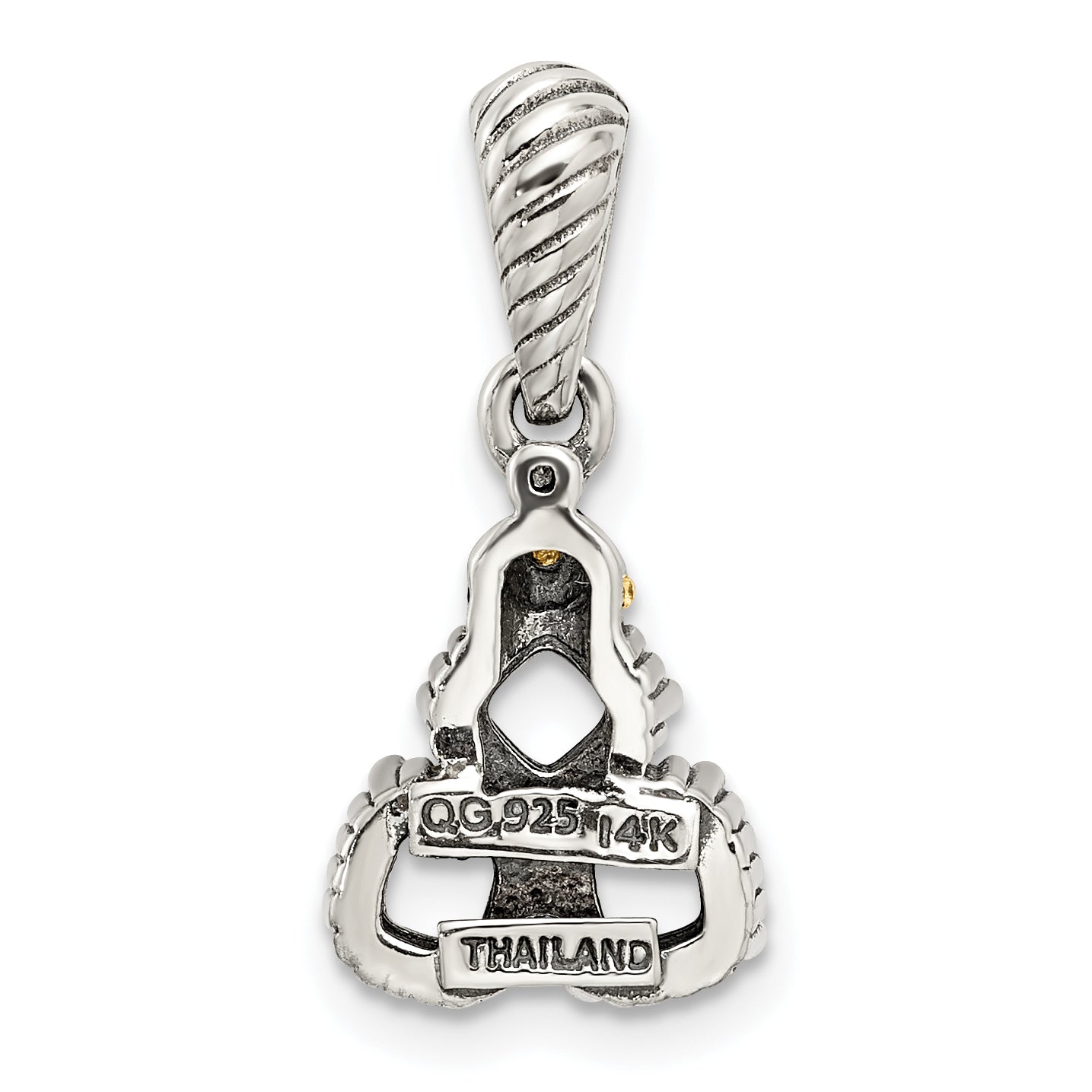 Sterling Silver Antiqued w/14k 3-stone w/Diamond Mothers Pendant Semi-Mount